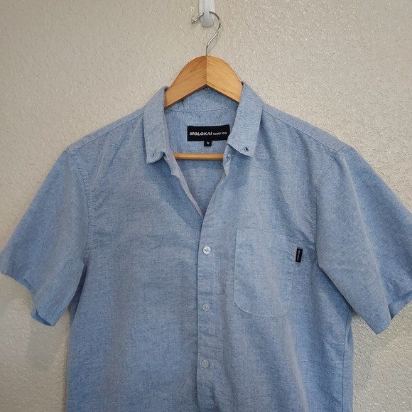 🔴3/$20 Molokai Blue Short Sleeve Button Down Size M - Picture 2 of 10